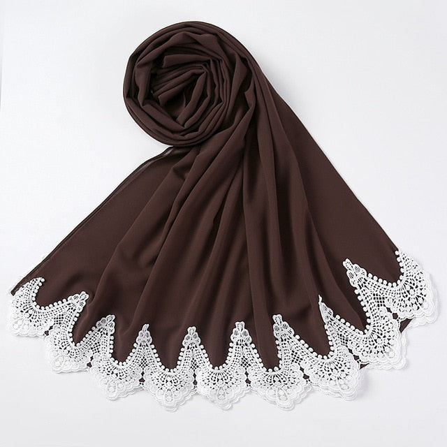 White Lace Chiffon Hijab - Hijaby Fashion