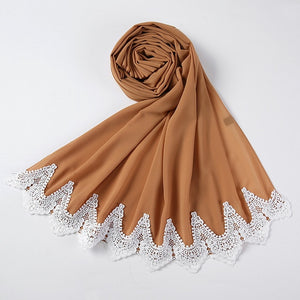 White Lace Chiffon Hijab - Hijaby Fashion