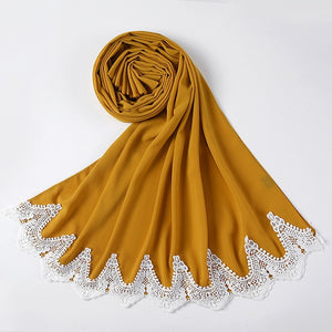 White Lace Chiffon Hijab - Hijaby Fashion