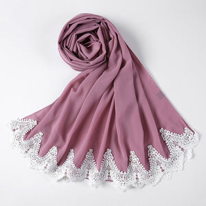 White Lace Chiffon Hijab - Hijaby Fashion