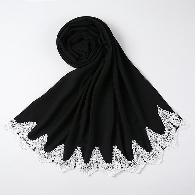 White Lace Chiffon Hijab - Hijaby Fashion