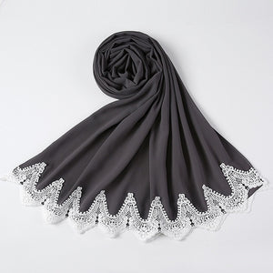 White Lace Chiffon Hijab - Hijaby Fashion