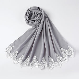 White Lace Chiffon Hijab - Hijaby Fashion