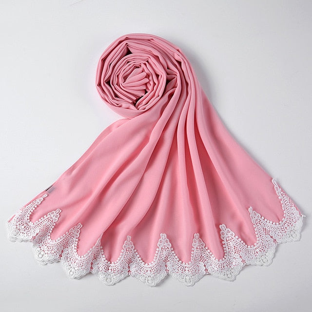 White Lace Chiffon Hijab - Hijaby Fashion
