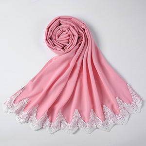 White Lace Chiffon Hijab - Hijaby Fashion